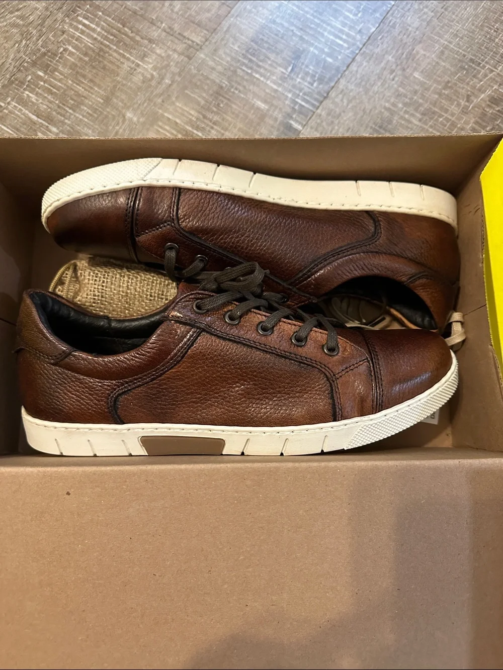 Genuine Deere Skin Brown Leather Lace-Up Sneakers with White Sole